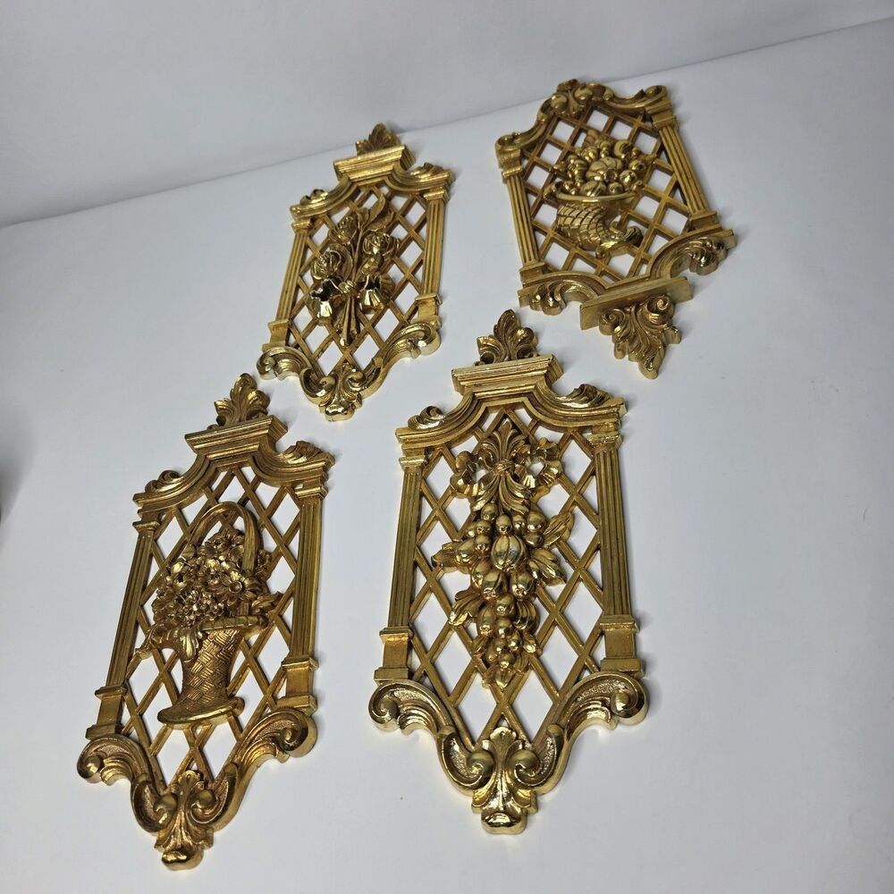 Vintage 1971 Dart Industries Homco Gold Lattice Wall Decor Set Of 4